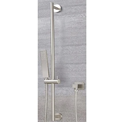 Image of Milano Hunston Riser Rail Shower Square Hand Handset Hose Outlet Elbow Brushed Nickel
