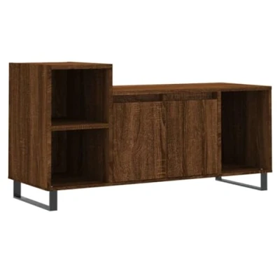 Image of vidaXL Modern TV Stand in Brown Oak Engineered Wood Media Unit with Ample Storage, 100x35x55cm for Living Room and Bedroom
