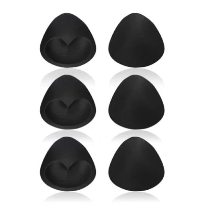 Image of UILYNIU 3 Pairs Bra Pads, Removable Push Up Sports Bra, Pads Inserts, Cups Replacements, Comfortable Breathable Padding, Triangle for Bikini Top Swimsuit (Black)