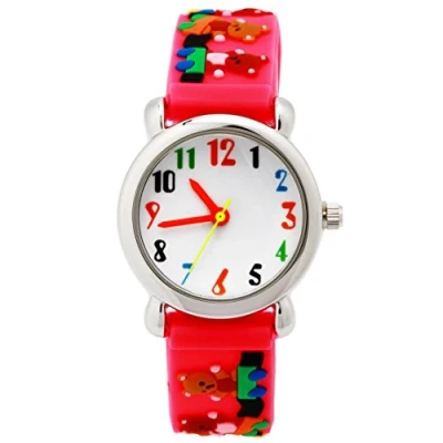 Image of ele ELEOPTION Girl&#039;s Digital Quartz Waterproof 3D Cute Cartoon Round Dial Wrist Watch with Silicone Strap,Bears, Rose