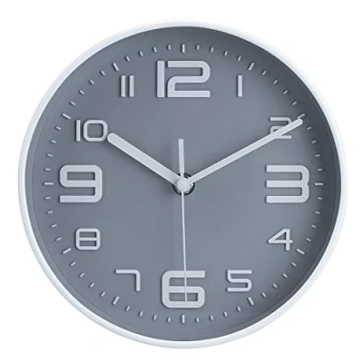 Image of Topkey 8 Round Silent Wall Clock Easy Read Big Numbers Kitchen Modern Non ticking Decorative for Bedroom Office school Grey