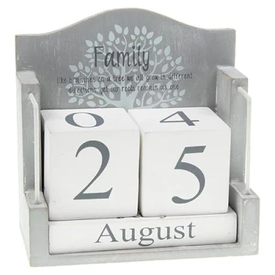 Image of Joe Davies Tree Of Life Grey &#039;Family&#039; Perpetual Calendar With Shabby Chic Decoration &amp; Quote