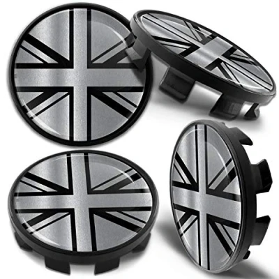 Image of Biomar Labs 4 x 68mm Wheel Centre Alloy Hub Center Caps Compatible with BMW 36136783536 Hubcaps UK Flag Union Jack Silver CB 30