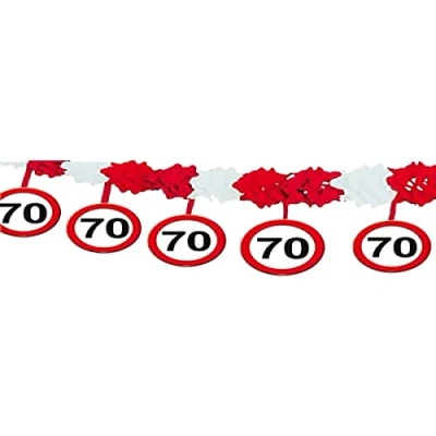 Image of Folat 05237 70th Birthday Traffic Sign Garland with Hangers, Multi Colours, Zahl 70
