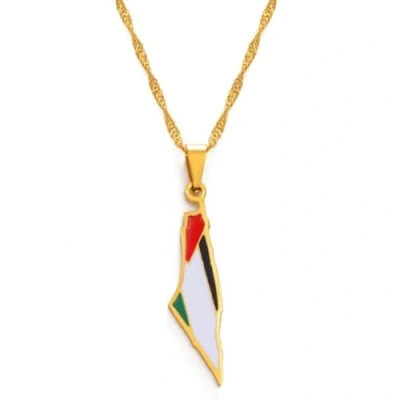 Image of Lpitoy Palestine Map Pendant Chain Necklaces Stainless Steel Geometric Pattern Jewelry Hip Hop Necklace