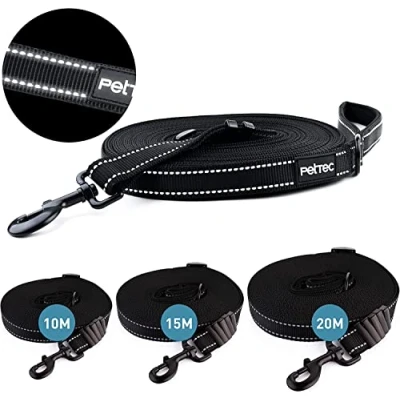 Image of PetTec Training Lead for Dogs Extra Strong D860 Nylon Dog Leash with Reflective Seams Visibility Waterproof, Weather Proof Walk, Trekking, Hiking, Outdoor Activity 15m