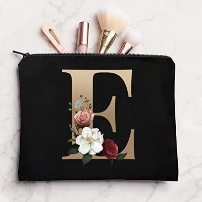 Image of 26 Letter Printed Zip Canvas Pouch Makeup Bag Make Up Bag, Cosmetic Travel Bag,Toiletry Bag,Organizer Bags,Toiletry Bags, Bride Bridesmaid Bag,Pencil Bag,Wash Bag,Coin Purse (Gold E)