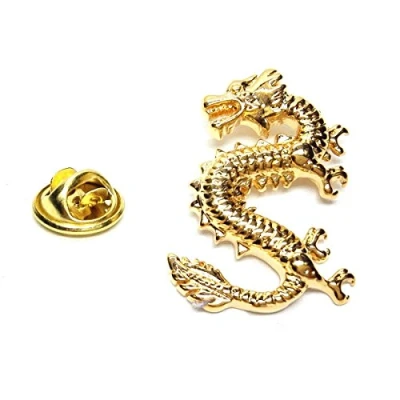 Image of Golden Lucky Dragon Lapel Pin Badge