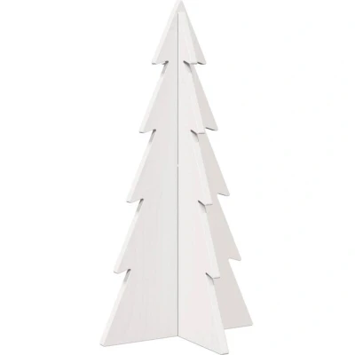 Image of vidaXL Wooden Christmas Tree Rustic White Xmas Decoration Solid Pinewood Indoor Use Only 31x31x59.5 cm