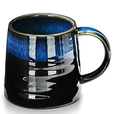 Image of TELANKS Large Coffee Cup, Cappuccino Cups, Stoneware, 500 ml Ceramic Porcelain Tea Cup with Handle (Blue)