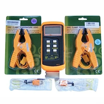 Image of 1PC Digital Thermometer 2 Way K Type Temperature Probe, Dual Channel Thermocouple 6802 II, Pipe Clamp