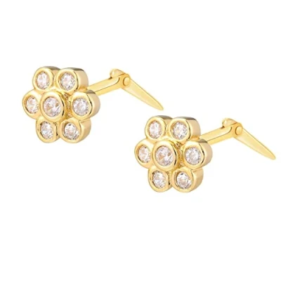 Image of Andralok 18ct Gold Plated Bezel CZ Flower Stud Earrings