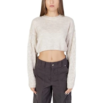 Image of ONLY Women&#039;s Onltirona LS Crop Detail O Neck Bf KNT Knitted Jumper, Pumice Stone/Detail:Melange, M