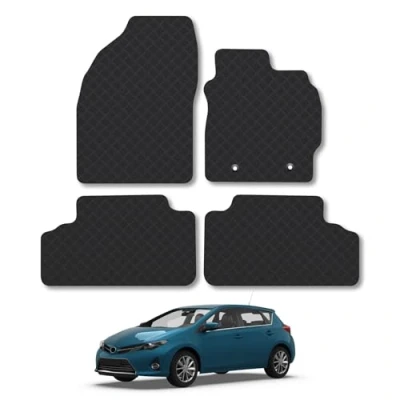 Image of Rubber Car Mats Compatible with Toyota Auris (2007 2013) Tailored Fit Floor Set Accessory Black Custom 4 Pieces Clips Anti Slip Backing, Heavy Duty &amp; Waterproof