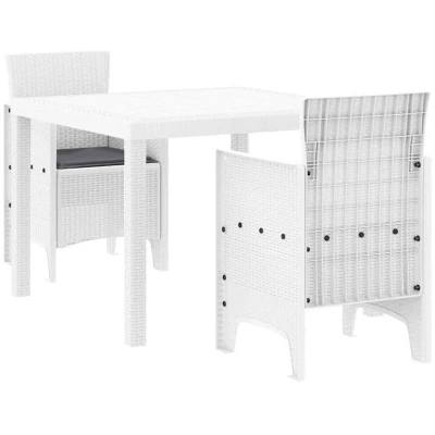 Image of vidaXL 3 Piece Garden Dining Set with Cushions White Poly Rattan