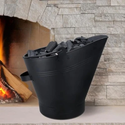 Image of Homezone® Steel Black Coal Scuttle for Fireplace Fireside Bucket Pale Storage Solutions Accessories