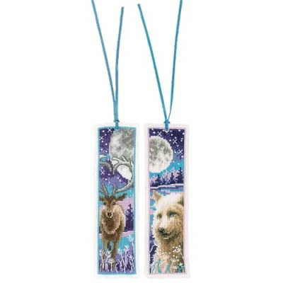 Image of Vervaco Bookmark Counted Cross Stitch kit Wolf and Deer with Moon Set of 3, 6x20cm, DIY