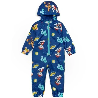 Image of Paw Patrol Boys Puddle Suit Kids All In One Rain Coat Navy Blue Marshall Chase Rescue Pups Rule Long Sleeve with Cuffs Play Walking Jacket Merchandise Gift for &amp; Toddlers