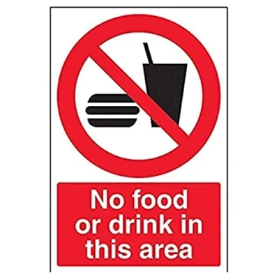 Image of V Safety No Food Drink In This Area Sign 200mm x 300mm Self Adhesive Vinyl
