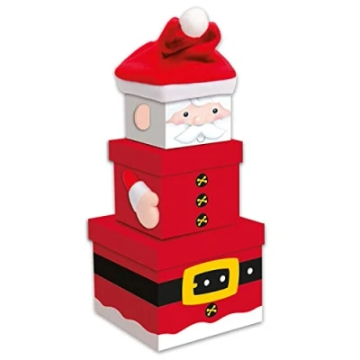 Image of GIFTMAKER Christmas Small 3 Piece Stacking Nested Gift Box Set Santa Design