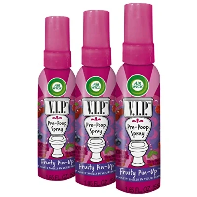 Image of Airwick VIPoo Pre Poo Spray, Fruity Pin Up Pack Toilet Spray Air Freshener 3pcs x 55ml