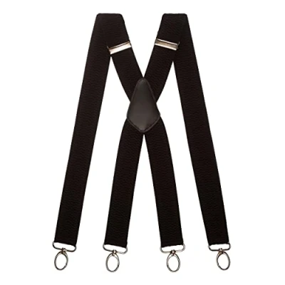 Image of Olata Heavy Duty X Shape Multi Purpose Wide Braces/Suspenders with Carabiner Clips 4cm. Black (Silver Clips)