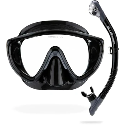 Image of CRESSI Tino &amp; Scilla Black/Titanium Adult Combo Set Snorkeling Mask and Snorkel Scilla, Black/Titanium, One Size