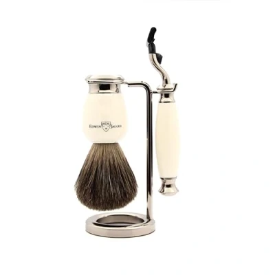 Image of Edwin Jagger S81M587AMZ Imitation Ivory &amp; Nickel Classic Shaving Set with Pure Badger Brush and Mach 3 Razor for Cream or Soap Men
