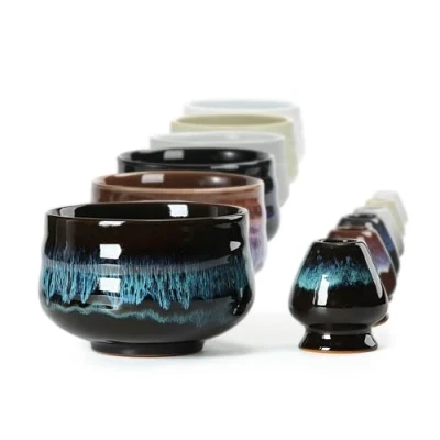 Image of TEANAGOO Japanese Ceramic Matcha Bowl with Whisk Holder, 18 OZ. K14, Blue, Chawan Tea Bowl, Bowls for Matcha, Traditional Ceremonial Accessories