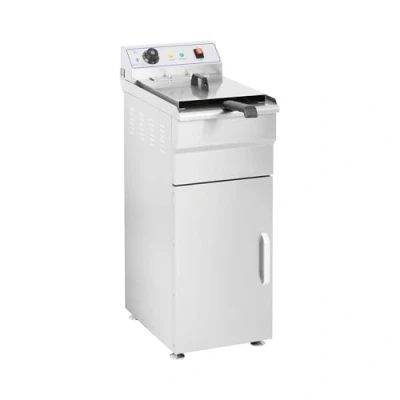 Image of Royal Catering 16L 6000W 400V 60 200C Deep Fryer with Base Cabinet 34 x 53 94 cm Stainless Steel Basket and Lid