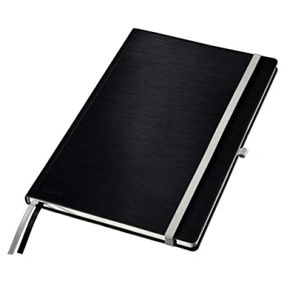 Image of Leitz A4 Hard Cover Notebook, Ruled with 2 Textile Page Markers, 100 gsm Ivory Paper, Style Range, Satin Black, 80 Sheets