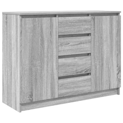 Image of vidaXL sideboard with drawers grey sonoma engineered wood cabinet ample storage for living room/dining area/home office 100.5x35x76 cm modern style