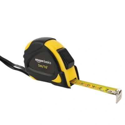 Image of Amazon Basics Self Locking Tape Measure, Metric Scale, MID Accuracy, 4.8 m (1 Pack), Yellow