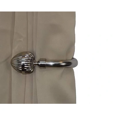 Image of Home Harmony® Fluted Acorn Finial Telescopic Extendable Curtain Pole set In Black or Silver and Matching Holdbacks Available (Silver, Holdbacks)
