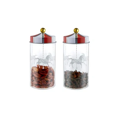 Image of Alessi Circus Mw68S2 Design Spice Jars in Silk Screen Glass with Hermetic Lid Tinplate, Set of 2, Multicolor, One Size