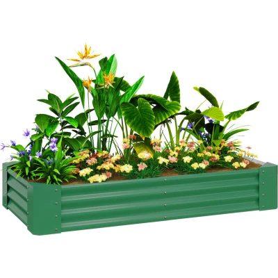 Image of Outsunny Galvanised Raised Garden Bed, 180 x 90 30cm Bed with Reinforcing Bars, Outdoor Planter Open Bottom for Vegetables, Flowers, Herbs, Green