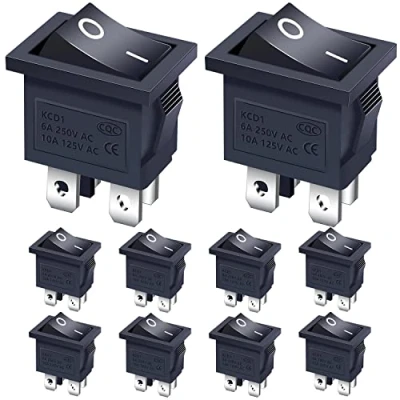 Image of Taiss/10Pcs Black Rocker Toggle Switch ON/OFF DPST 4 Pin 2 Position KCD1 Snap AC 250V/6A 125V/10A 201 BK