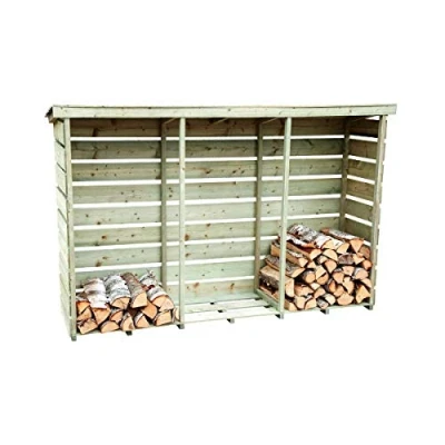 Image of CHARLES BENTLEY FSC Certified, Triple Log Store, Garden, Wooden Heavy Duty, Firewood Storage, Kindling, Treated Wood, Slatted Design, Slanted Roof, Raised Floor, Spruce (237x152x56cm)