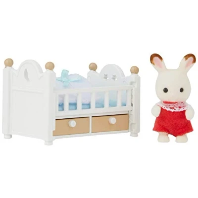 Image of Sylvanian Families 5017 Chocolate Bunny Baby with Cot Doll&#039;s House Playset Multi Coloured