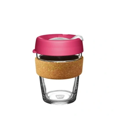 Image of KeepCup Brew Cork Ace Reusable Coffee Cup Tempered Glass and Recovered Tennis Ball Band, M 12oz/340ml Match