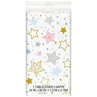 Image of Multicolor Twinkle Little Star Rectangular Plastic Table Cover (137cm x 213cm) 1 Piece Perfect for Parties and Events
