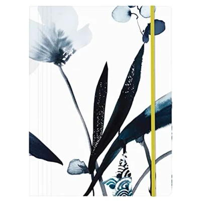 Image of Clairefontaine 115936C An Elastic Cardboard Folder with 3 A4 Flaps Floral Pattern Painted in Blue Ink Satin Finish Card Inkebana Collection
