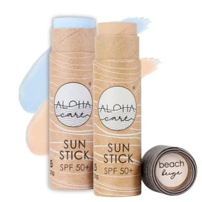 Image of Aloha Sun Stick SPF 50+, Ideal for Water Sports &amp; Surfing, Mineral Sunscreen 50 Face, Sunblock Stick, Block Sticks Zinc Alternative Sunstick, 2pcs blue + beige