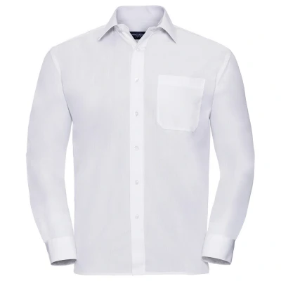 Image of Russell Athletic Collection Mens Poplin Easy Care Long Sleeved Formal Shirt (White) Size Small