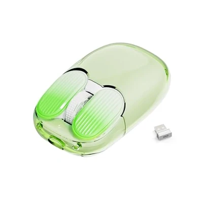 Image of MAMBASNAKE i069 Wireless Mouse, 2.4GHz with USB Mini Receiver, Cute Silent Transparent Shell, 7 RGB Backlit, 1600 DPI Optical Tracking, Portable 400mAh Rechargeable Noiseless Mice (Green)