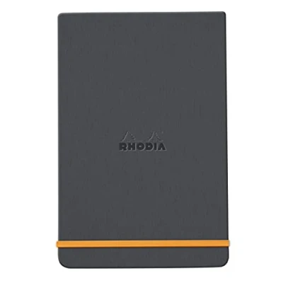 Image of RHODIA 194343C Titanium Webnotepad Rigid Notebook A6 Lined 192 Detachable Pages Ivory Clairefontaine Paper 90 g/m Bookmark, Elastic Closure Faux Leather Cover Rhodiarama