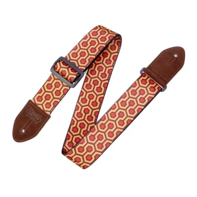 Image of Levy&#039;s Leathers 2&quot; Polyester Guitar Strap Hex Design; Burgundy, Red, and Mustard MP2 007