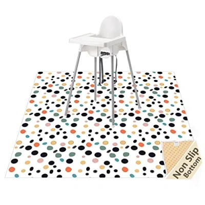 Image of Splat Mat for Under High Chair/Arts/Crafts, Waterproof and Anti slip Splash Floor Protector, Washable Highchair Mat, 51 Inch Reusable Messy Baby Feeding Table Cloth