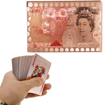 Image of Glamified 50 Pound Playing Cards 24k Carat Gold Plated Poker Includes Deluxe Wooden Gift Box, Ideal for Family, Magic Party Game (Rose gold)