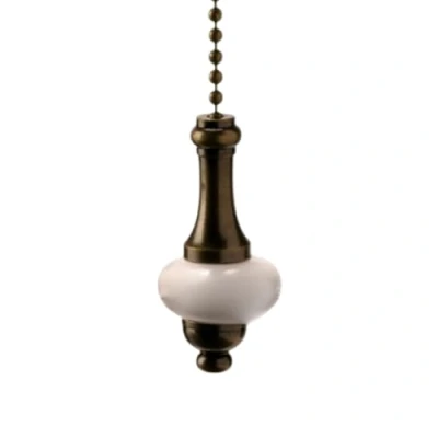 Image of Decorative Antique Brass / Bronze &amp; White Ceramic Disc Bathroom Pull Chain Cord Replacement
